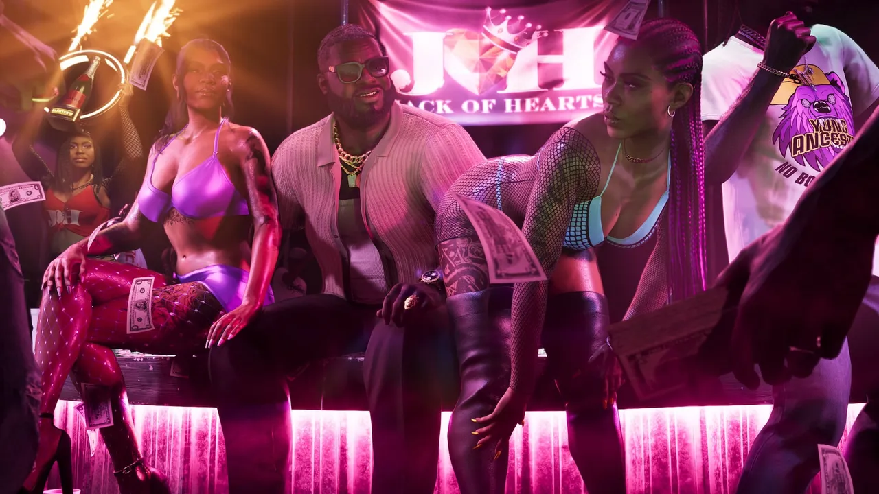 Boobie with dancers and cash under the Jack of Hearts banner — official screenshot